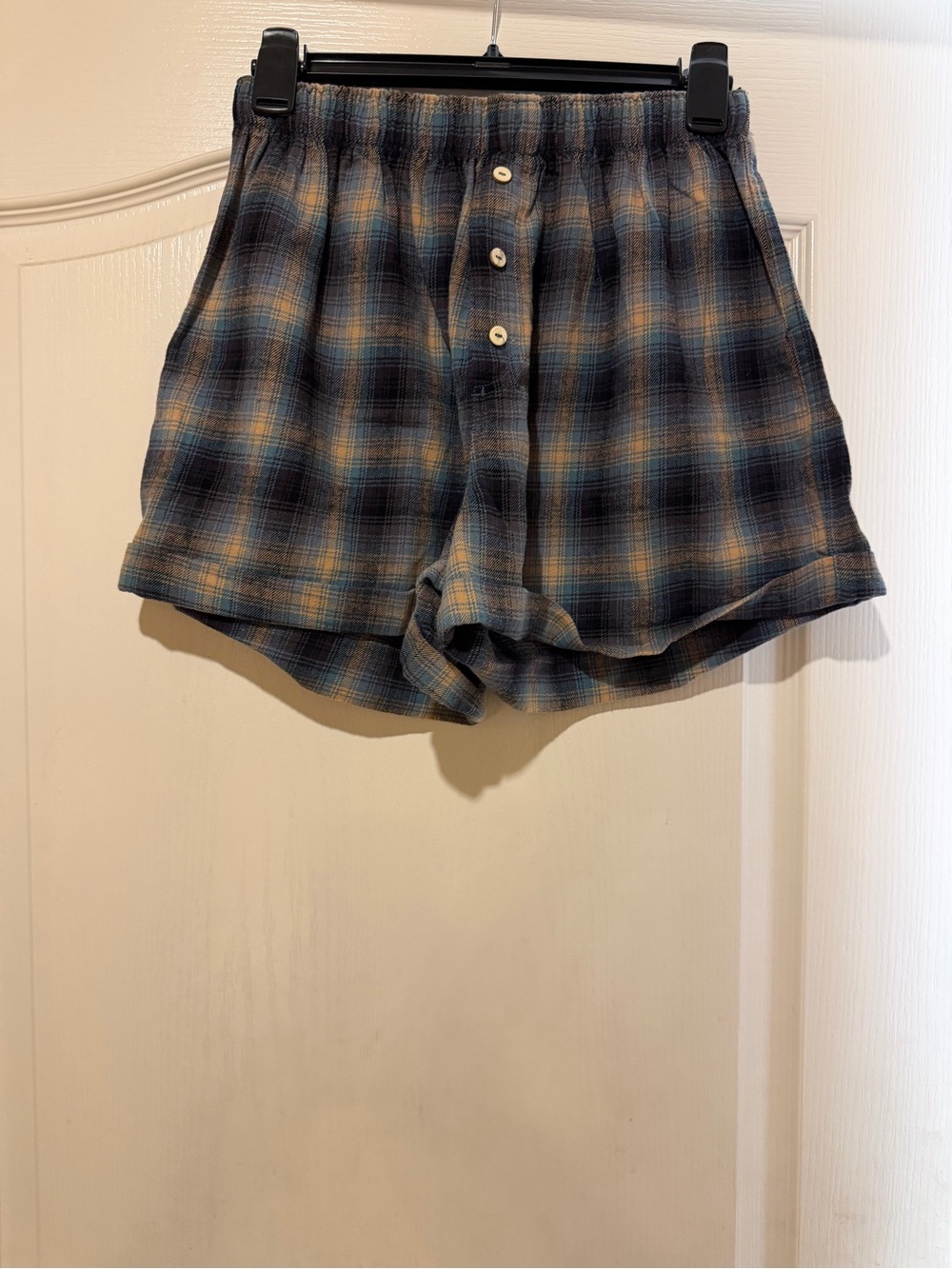 Free People Plaid Button-Front Women's Shorts in Blue and Tan